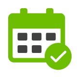 Imagem com ícone representando um calendário e um ícone sobreposto com outro ícone represetando uma validação do calendário