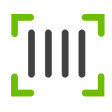 Imagem um ícone representando um código de barra na cor preta e as bordas em verde formando um box em volta